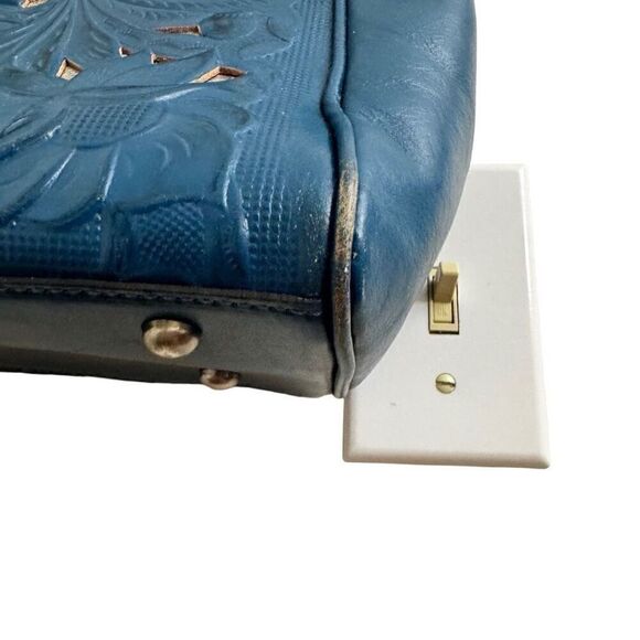 Patricia Nash Rosedale Tote Burnished Cutout Tooled Leather Caribbean Blue - Picture 8 of 12